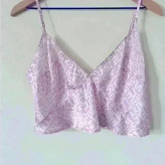 NWOT Stella McCartney x Ed Curtis Pink Graffiti Logo Cropped Silk  Cami Size S‎ - Picture 7 of 7